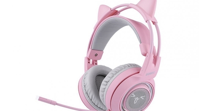 Tai nghe mèo Somic G951 gaming màu hồng có đèn LED, micro