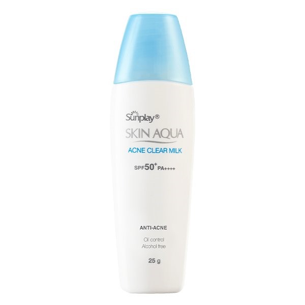 Review kem chống nắng Skin Aqua Acne Clear Milk (Nắp xanh)