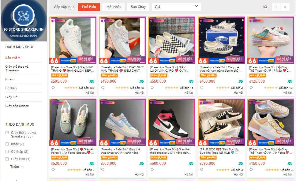 shop bán giày Sneaker uy tín trên Shopee