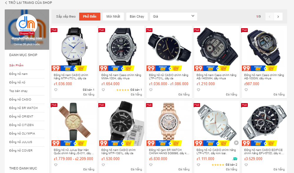 các shop bán đồng hồ uy tín trên shopee